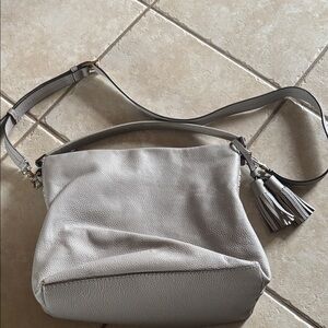 kate spade Light Gray Pebbled Leather Shoulder Bag with Tassel